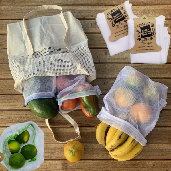 Bolsas para Mercar Frutas y Verduras/Malla Poliéster x3 Bolsas