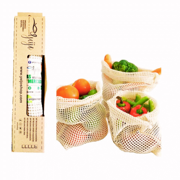 Bolsas para Mercar Frutas y Verduras/Malla Algodón x3 Bolsas - Image 4