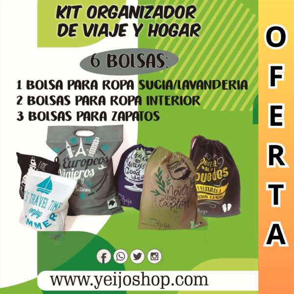 Kit Organizador de Viaje y Hogar x6 piezas Eco Hombre