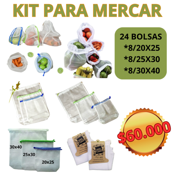 Kit Bolsas para Mercar Frutas y Verduras X24 Bolsas